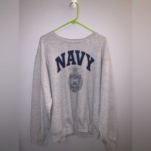 Large Gray Crewneck with “Navy” and Naval Academy Crest